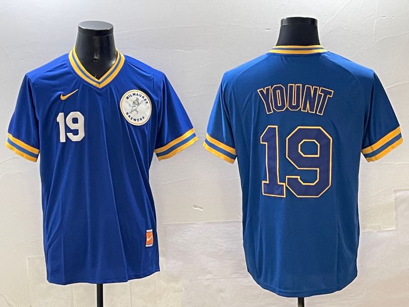 Men Milwaukee Brewers #19 Yount Blue Throwback Game 2025 Nike MLB Jersey style 4->milwaukee brewers->MLB Jersey